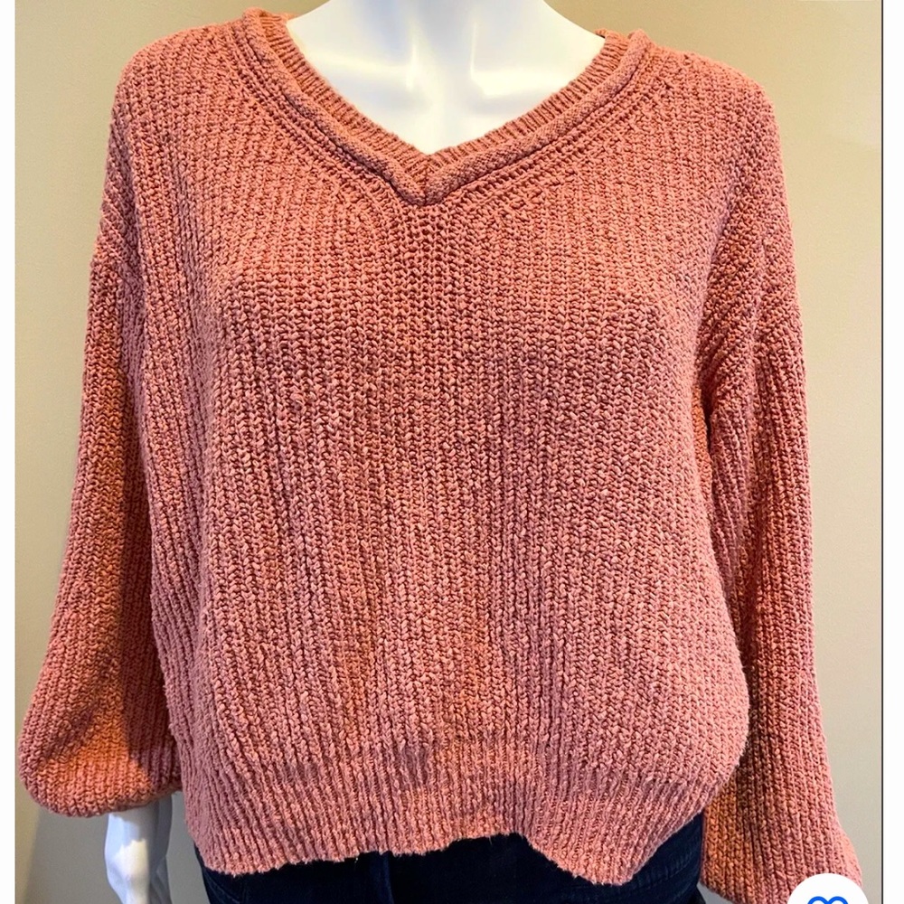 Gentle Fawn Medium Cotton Knit Sweater V Neck Jumper Coral Orange